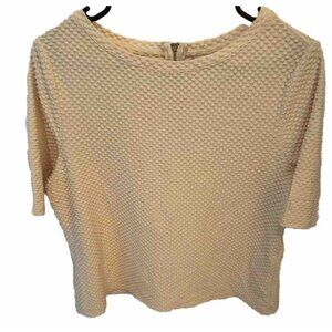 Chicos Womens Blouse Top Scoop Neck Short Sleeve Yellow Textured Size 1 Large